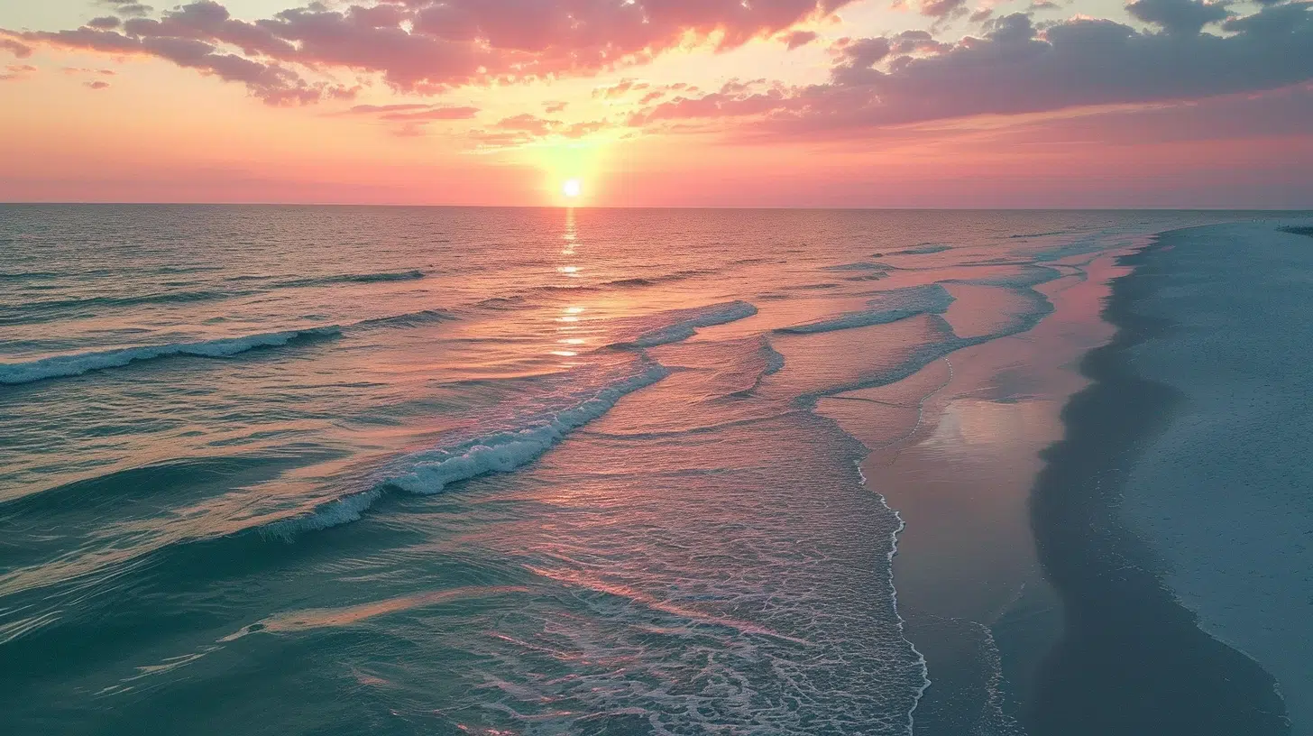 sunset rose et bleu plage