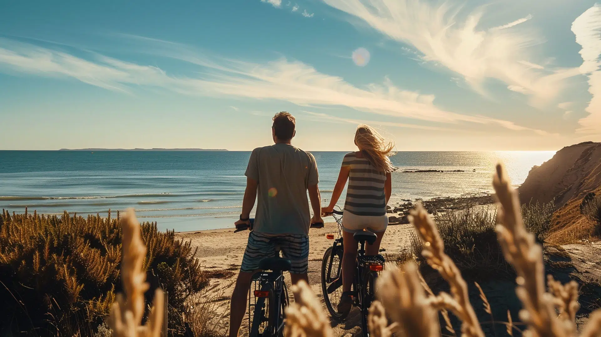 couple soleil plage velo ocean