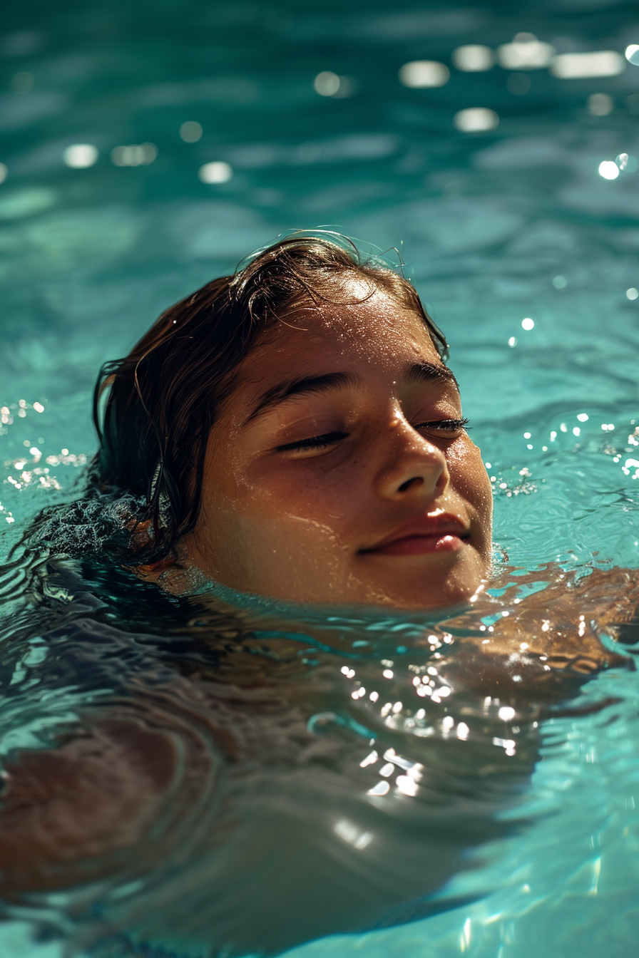 femme dans la piscine profite du soleil