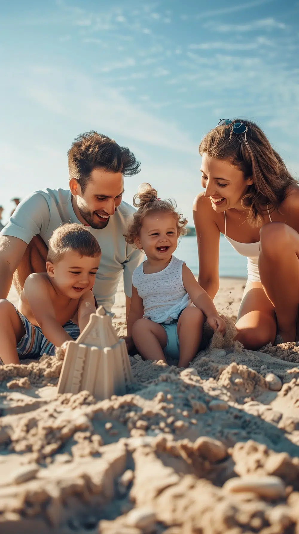 beach family play sand