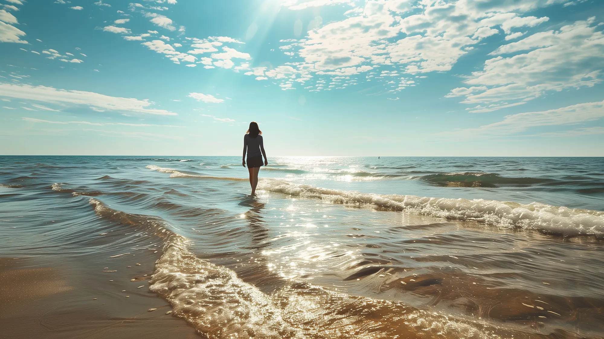 plage femme promenade bord mer