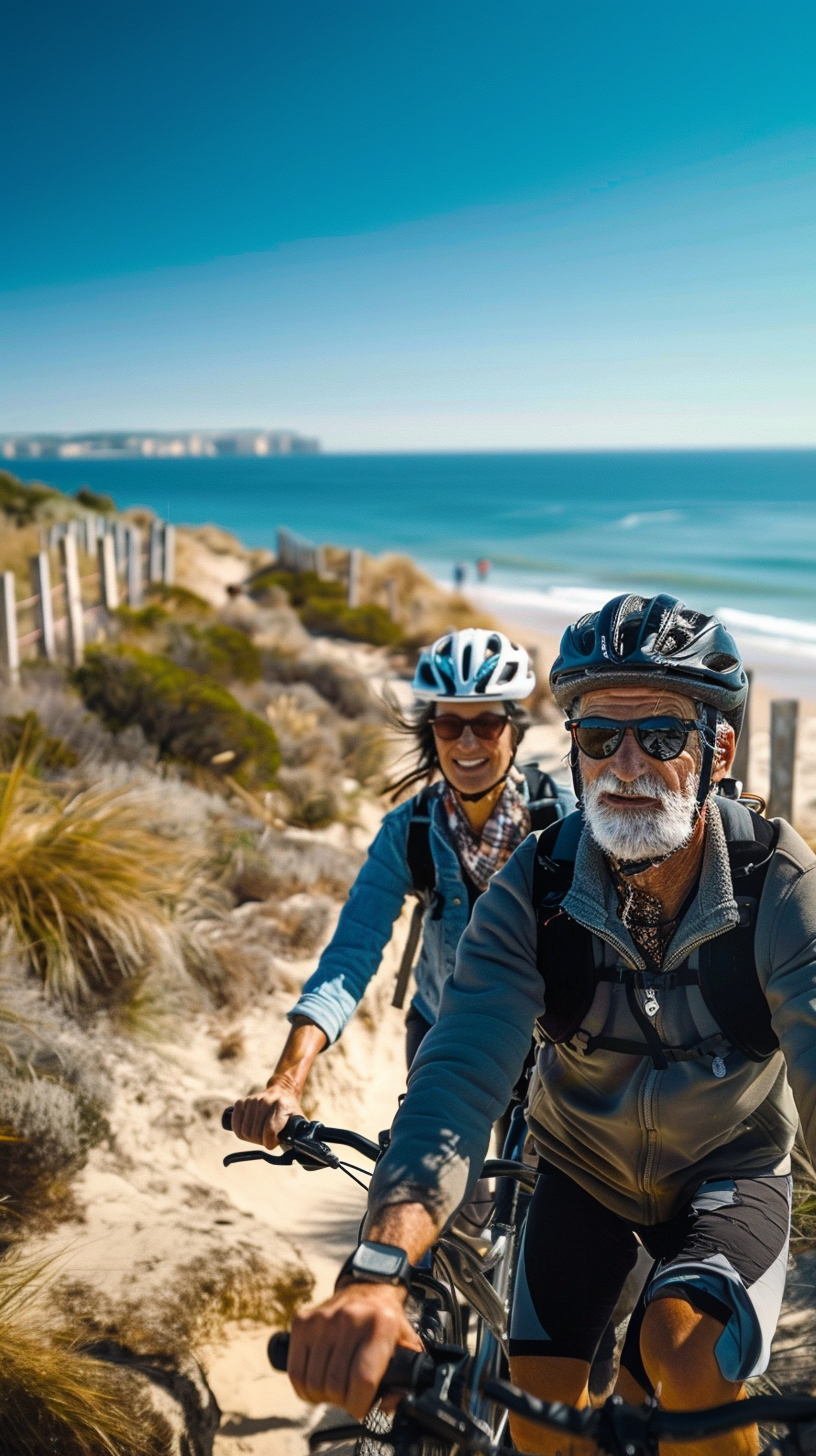 couple heureux velo ocean