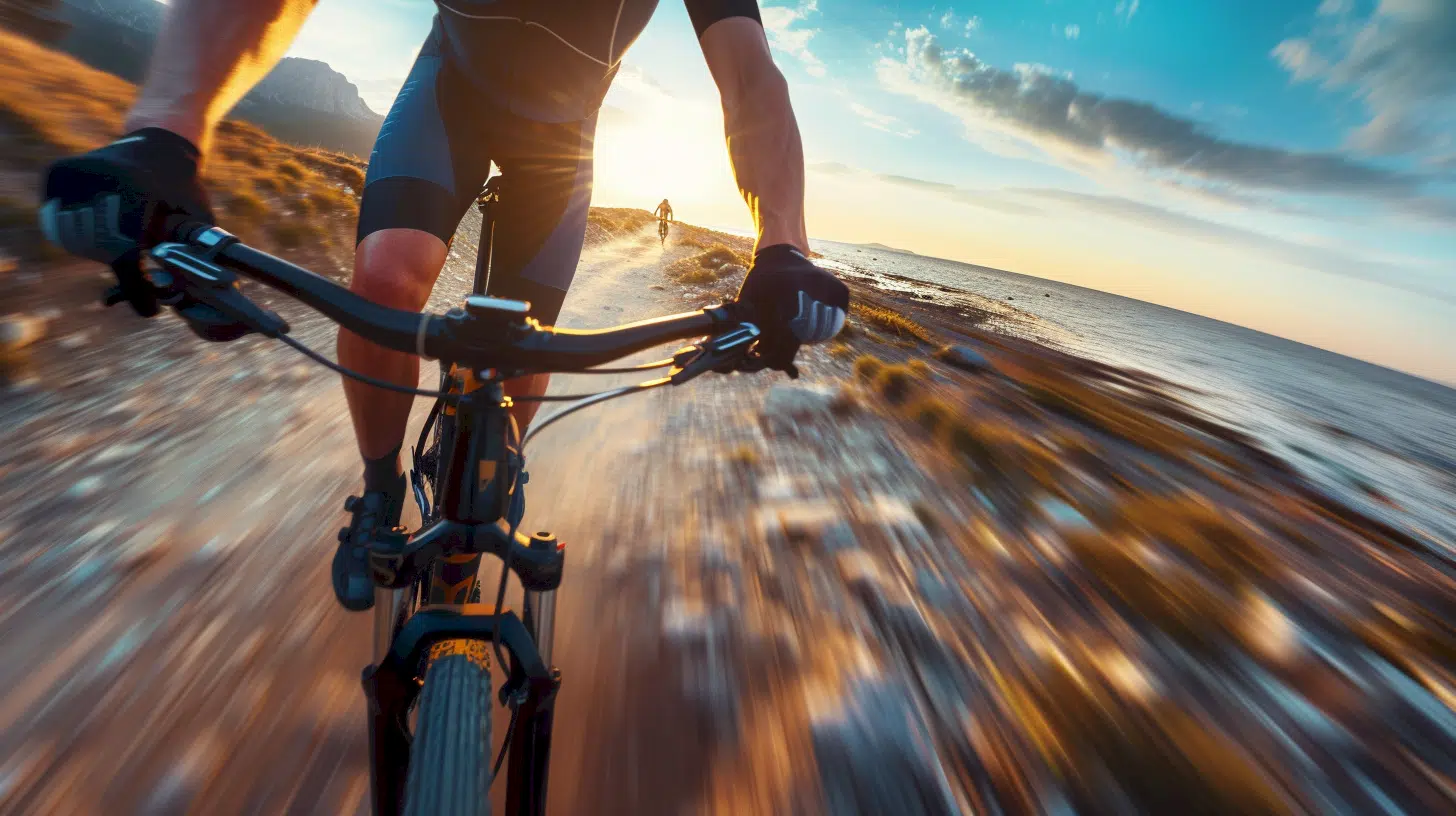 velo vtt a toute vitesse en bord de mer